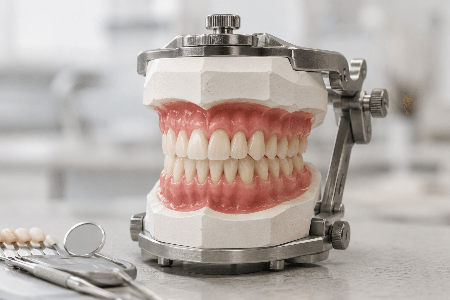 Prosthetic model showing full mouth rehabilitation outcome